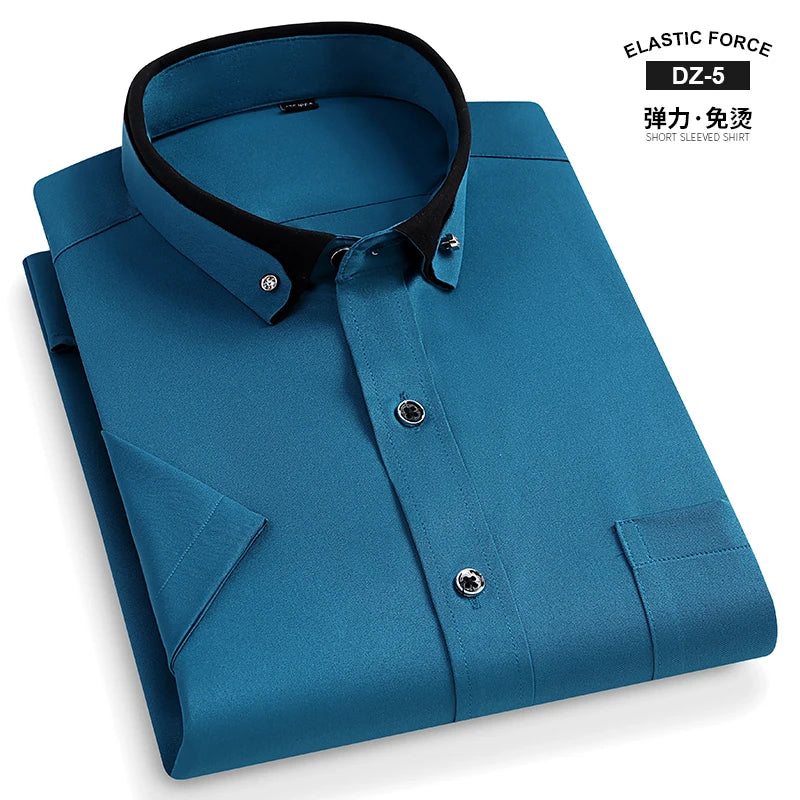 Men's Short Sleeve Business Dress Shirt with Contrast Collar