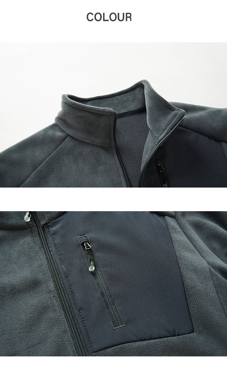 Unisex Outdoor Fleece Jacket Men  Warm Slim-Fit  Zip-Up Front Solid Color Jacket