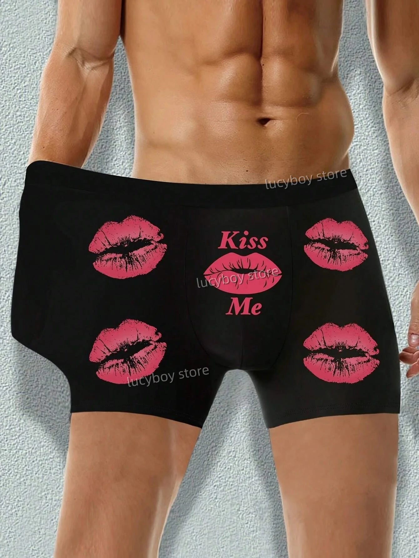 Mens Polyester Boxer Shorts KISS ME Print