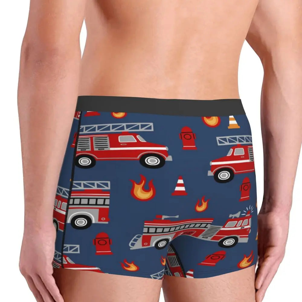 Men's Boxer Shorts Fire Trucks Cartoon Underwear