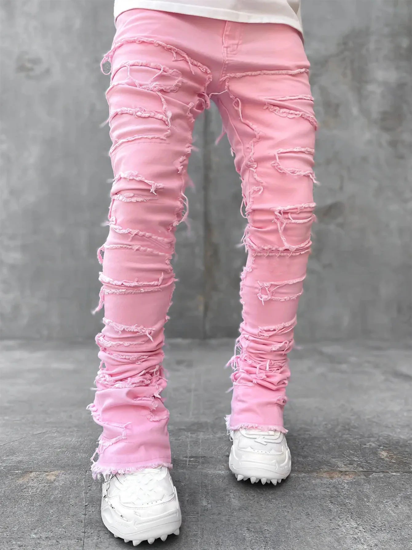 Men's Denim Straight Jeans with Tassels and Pockets