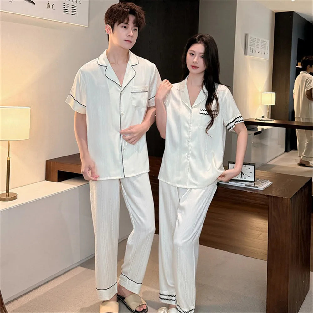 Silk Short Sleeve Pajama Set for Women - Summer