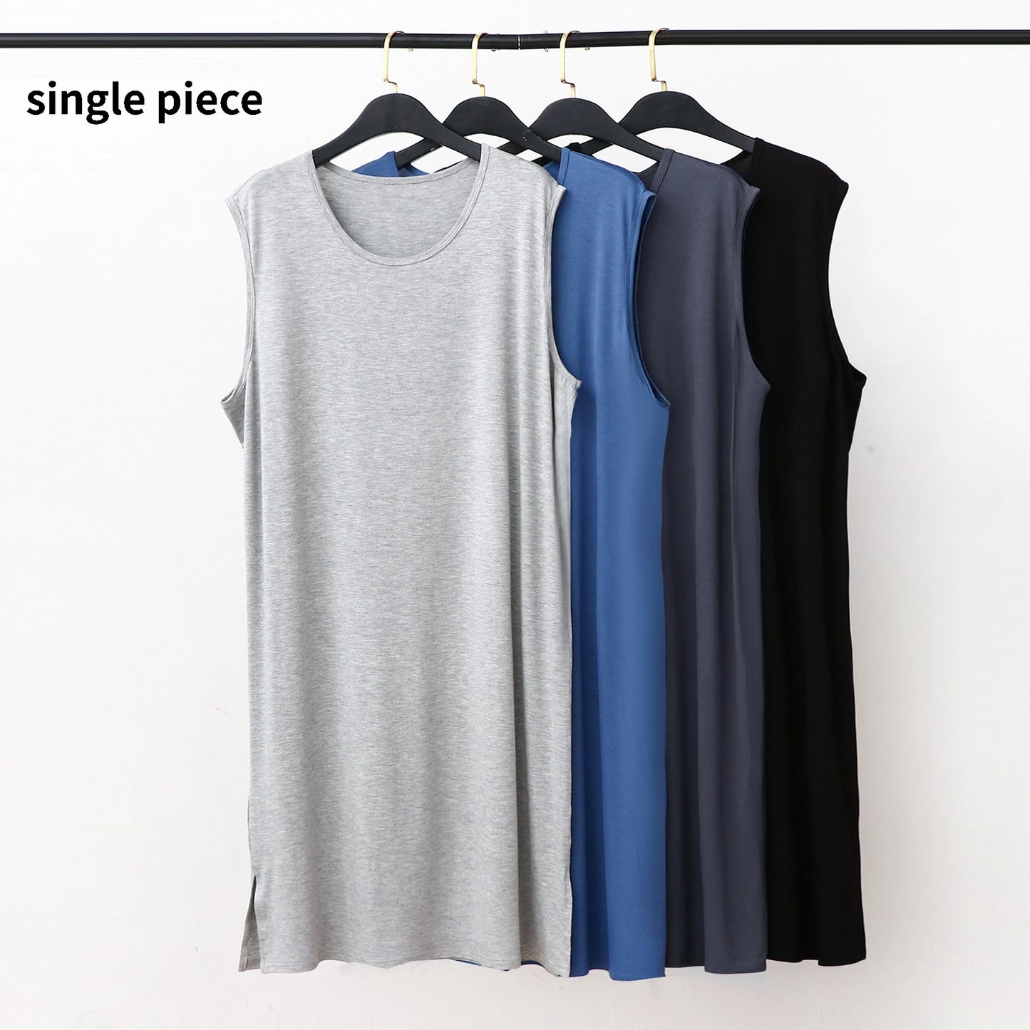 Men's Modal O-Neck Robe in Black, Blue, Gray