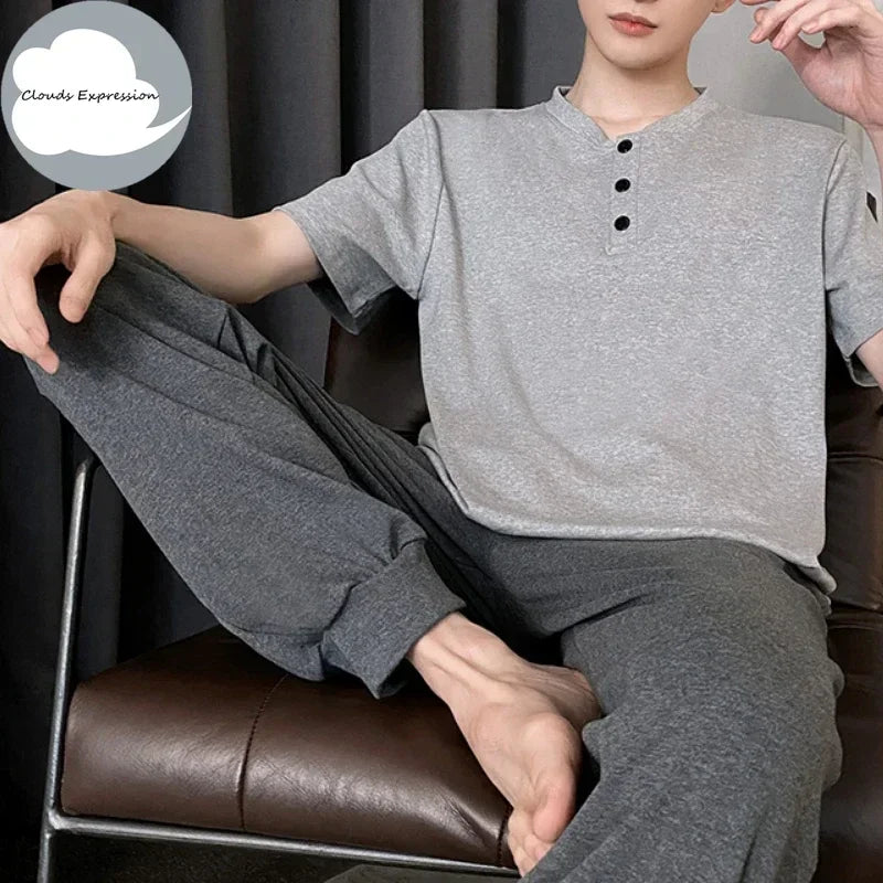 Summer Knitted Mens Casual Pyjamas Set