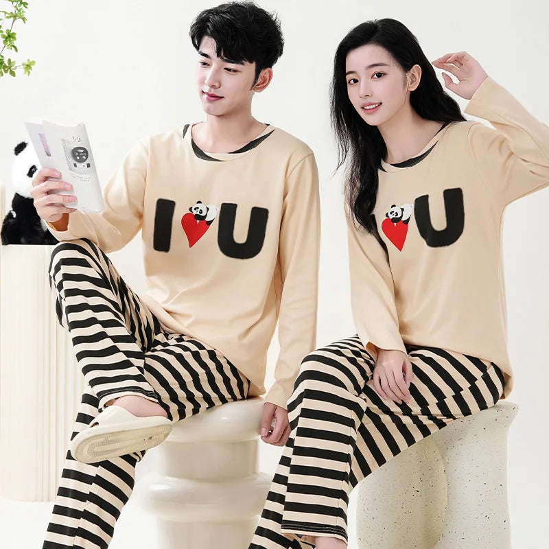 Spring Couples Sleepwear for Women Man Cotton pajama sets Sleep Tops Trousers Home clothes pijama conjuntos de pijama hombre