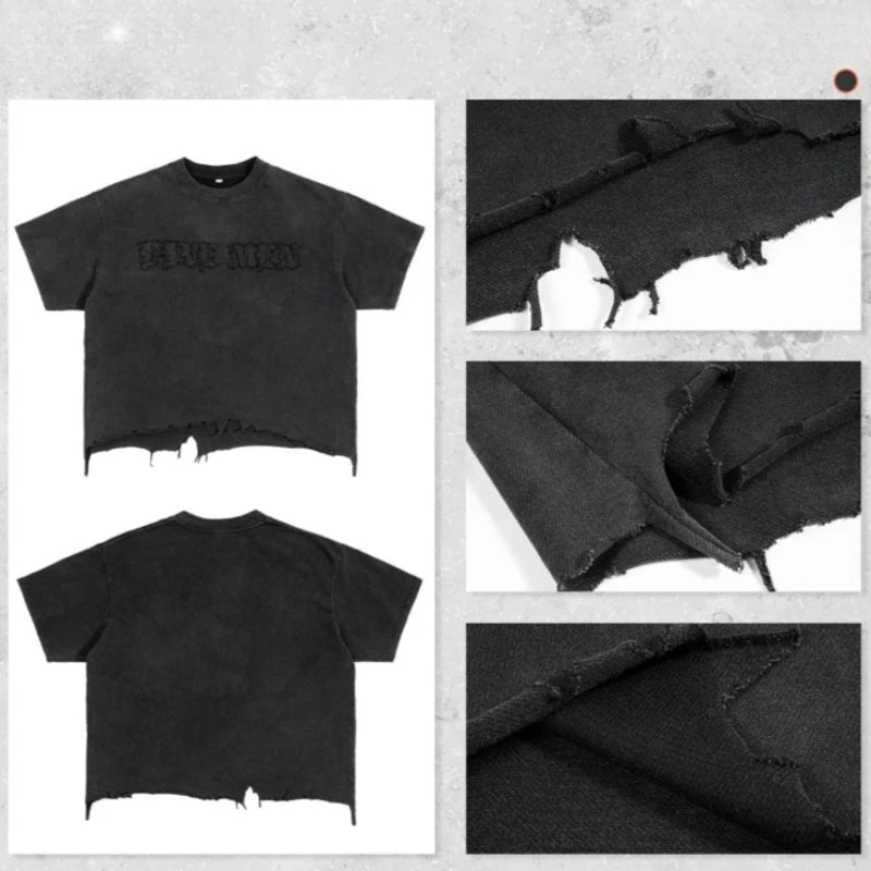Mens T Shirt Premium Cotton Washed Boxy Fit Vintage Distressed Streetwear Tee Harajuku Unisex Loose Fit Casual Fashion Trend New