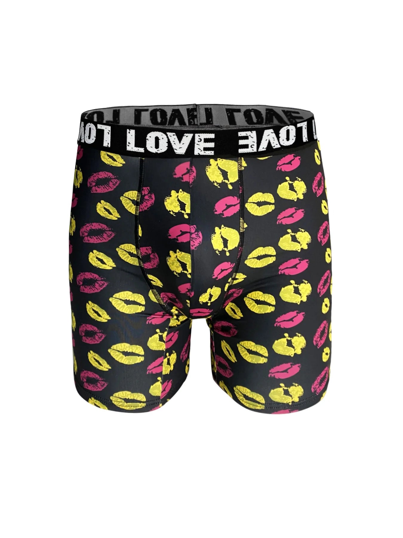 Men's Black Printed Boxer Shorts with Lips and Hearts