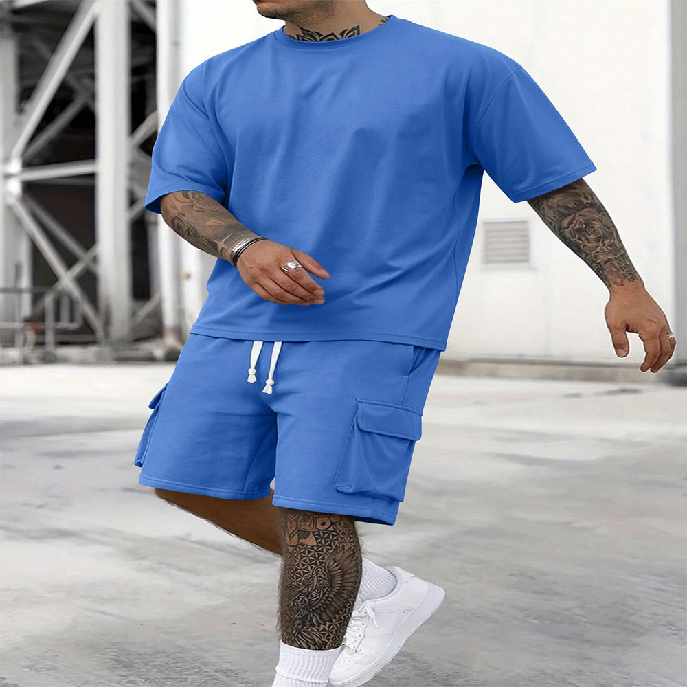Men's Summer T-Shirt and Utility Shorts Set