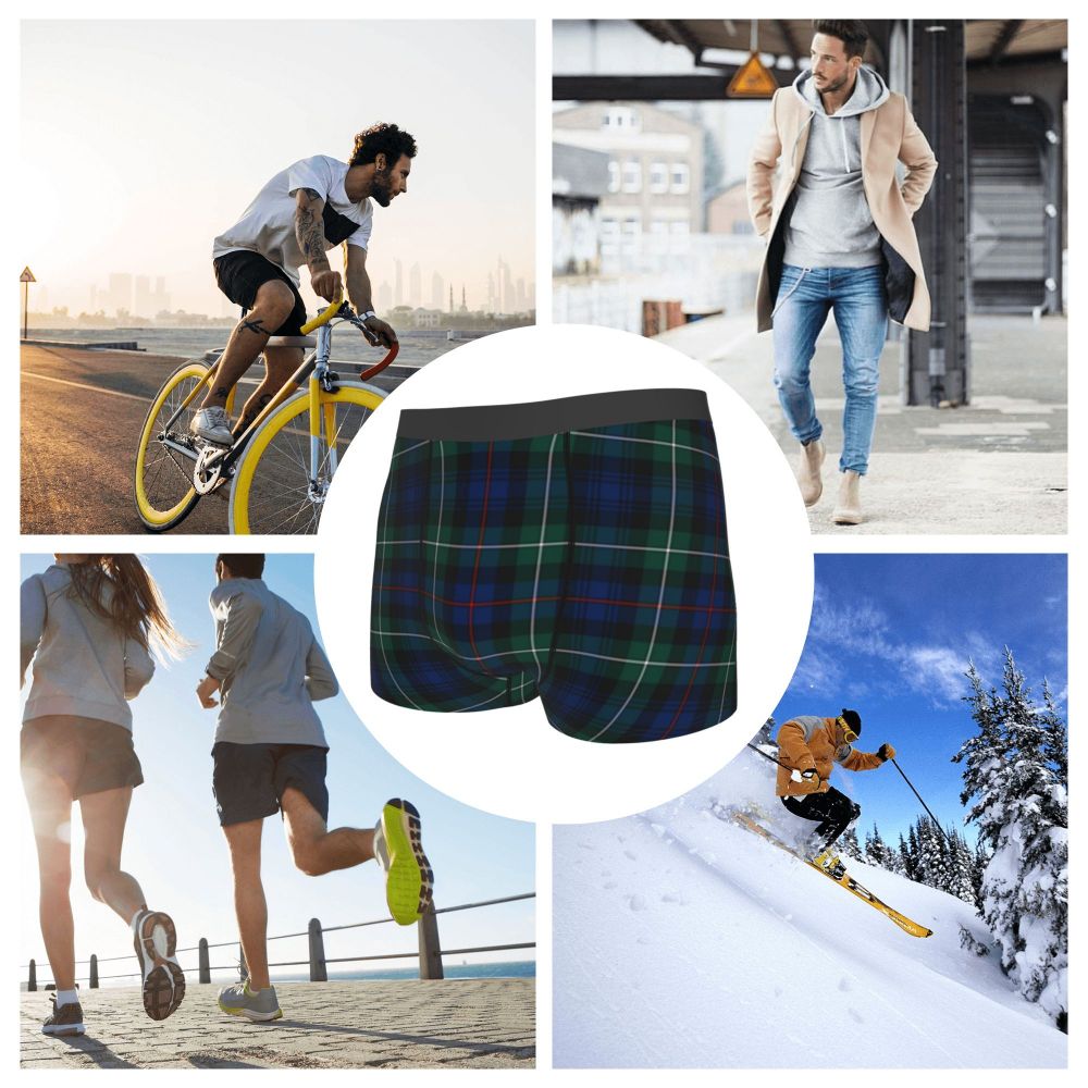 Black Watch Tartan Boxer Shorts for Men in Lycra and Polyester