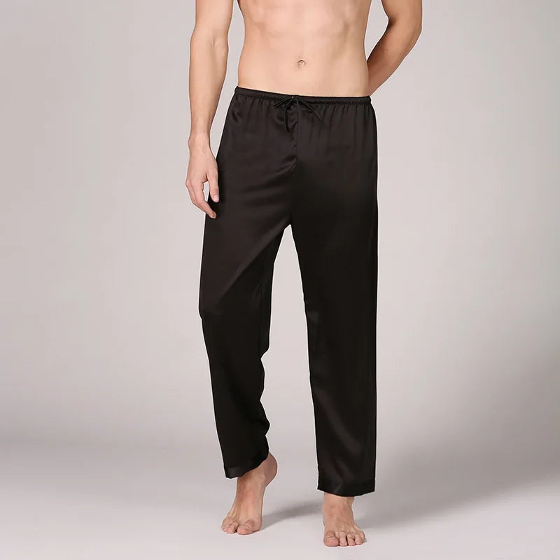 Summer New Men Sleep Bottoms Trousers Fashion Satin Sleepwear Male Ice Silk Pajamas Long Pants Solid Color Comfortable Homewear