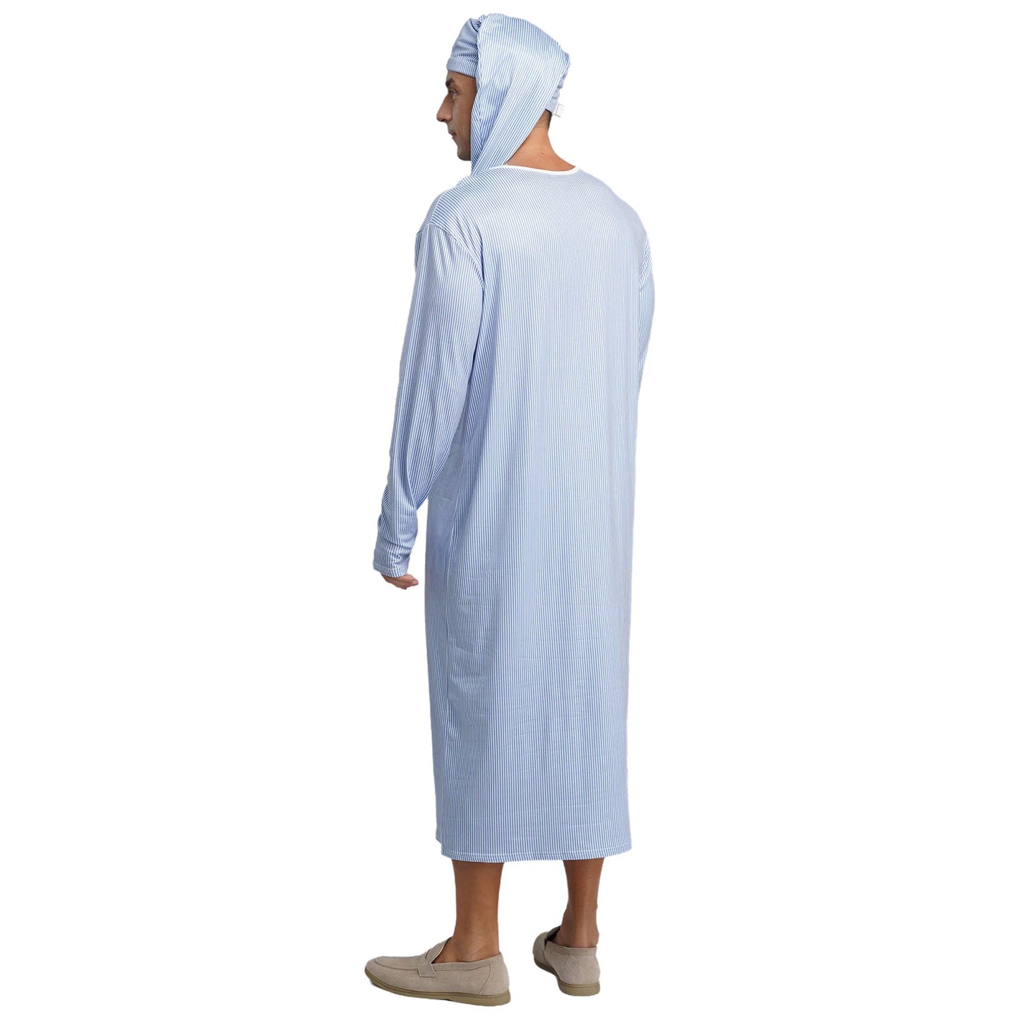 Mens Sissy Nightgown Striped Sleep Robe with Hat Set Complete Sleepwear Comfortable Loungewear Homewear for Holiday Nights