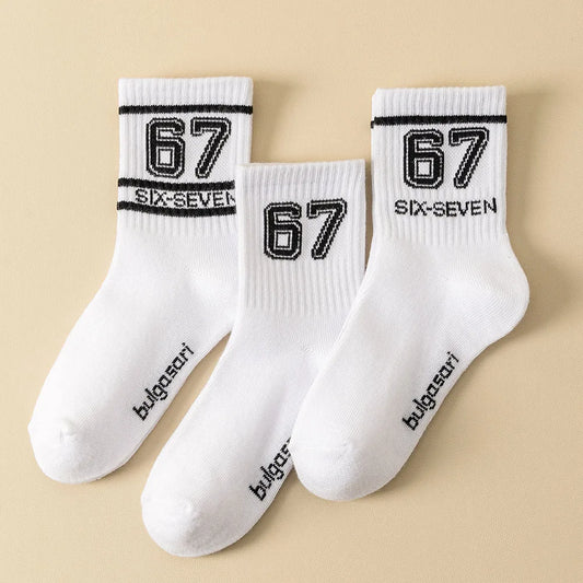 Knit Mid-Calf Sports Socks for Kids with 67 Print