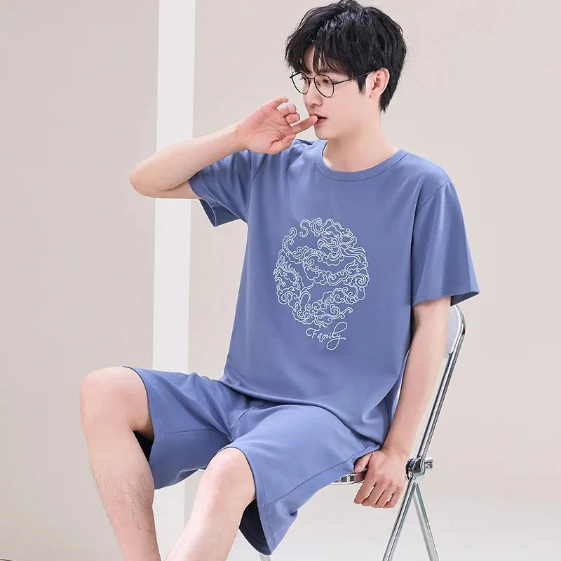 Summer Cotton Pyjamas Casual Pajamas Sleep Tops Shorts For Men Lovely Panda Print Pajama Sets Comfortable Cool Sleepwear 2022
