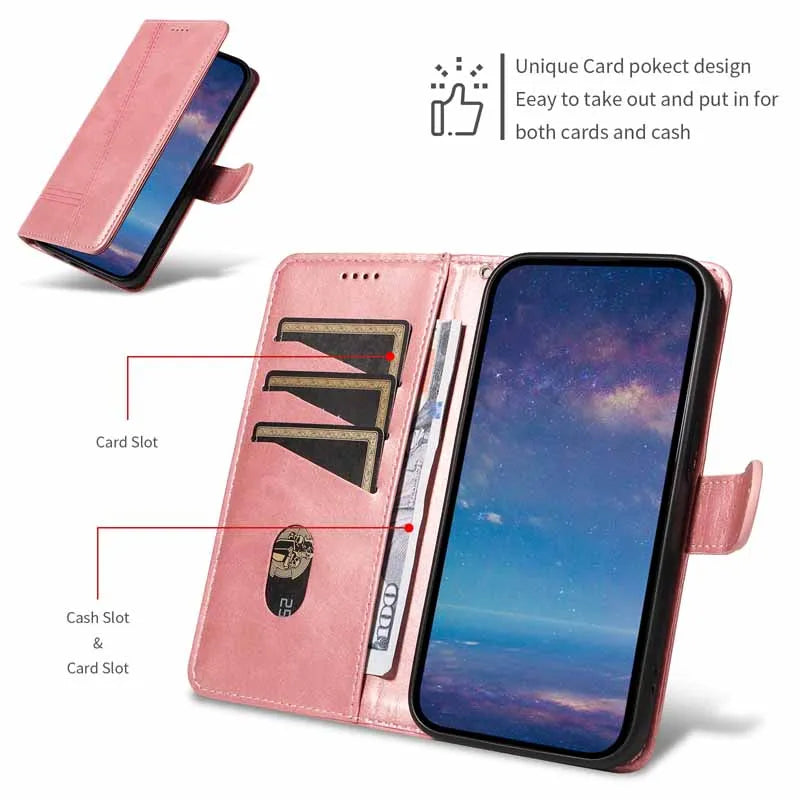 Tsimak Leather Case For Motorola Moto G13 Flip Wallet Phone Cover