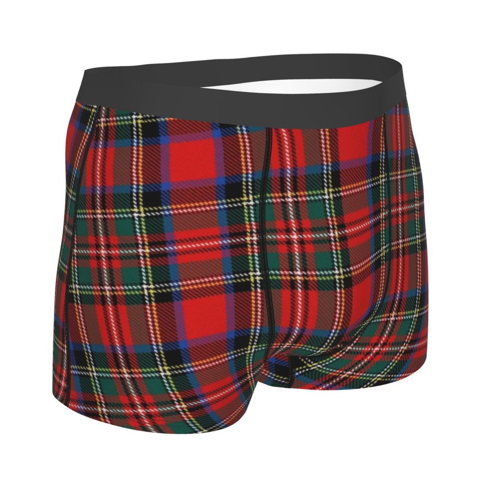 Black Watch Tartan Boxer Shorts for Men in Lycra and Polyester