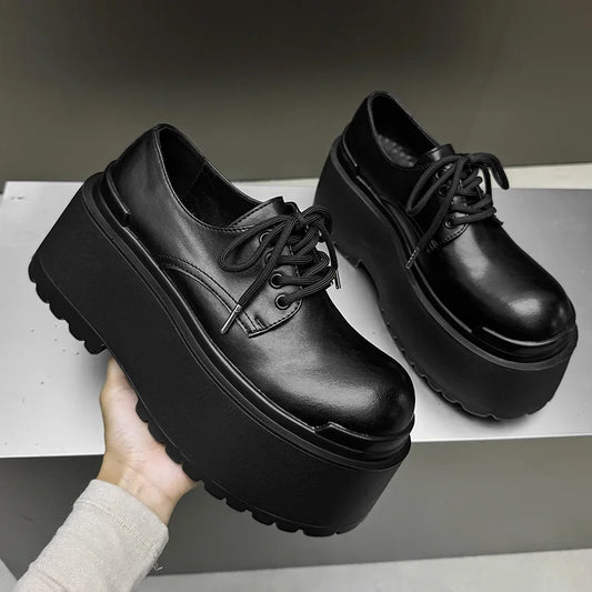 Mens Genuine Leather Lace-Up Platform Oxfords Shoes