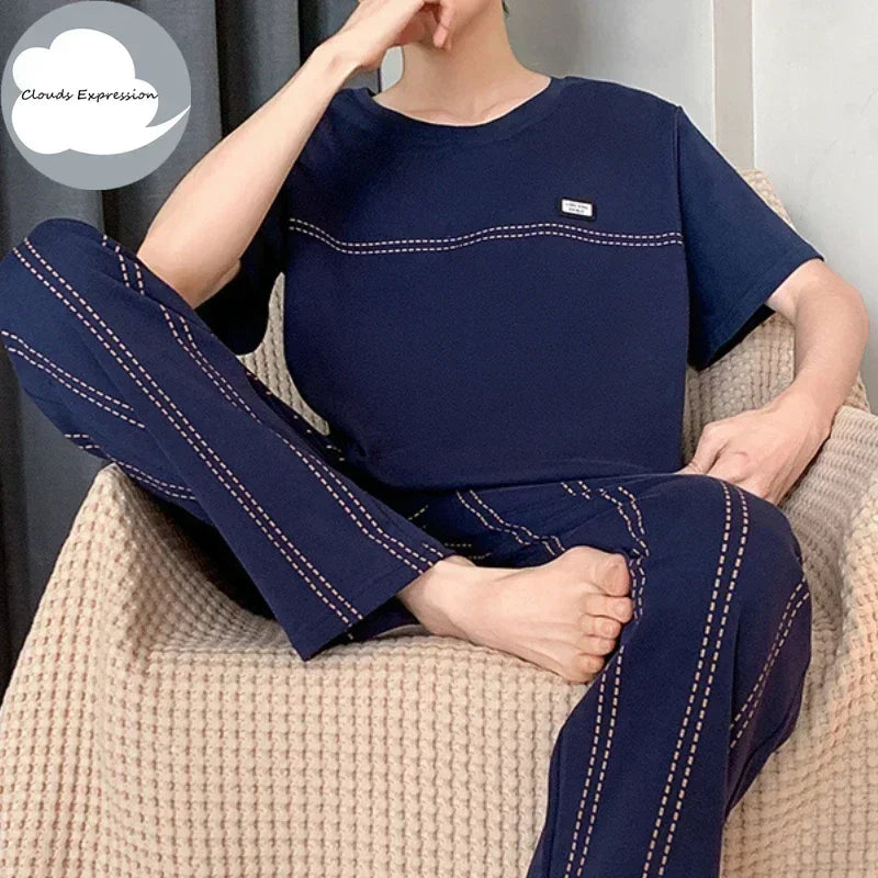 Summer Knitted Mens Casual Pyjamas Set