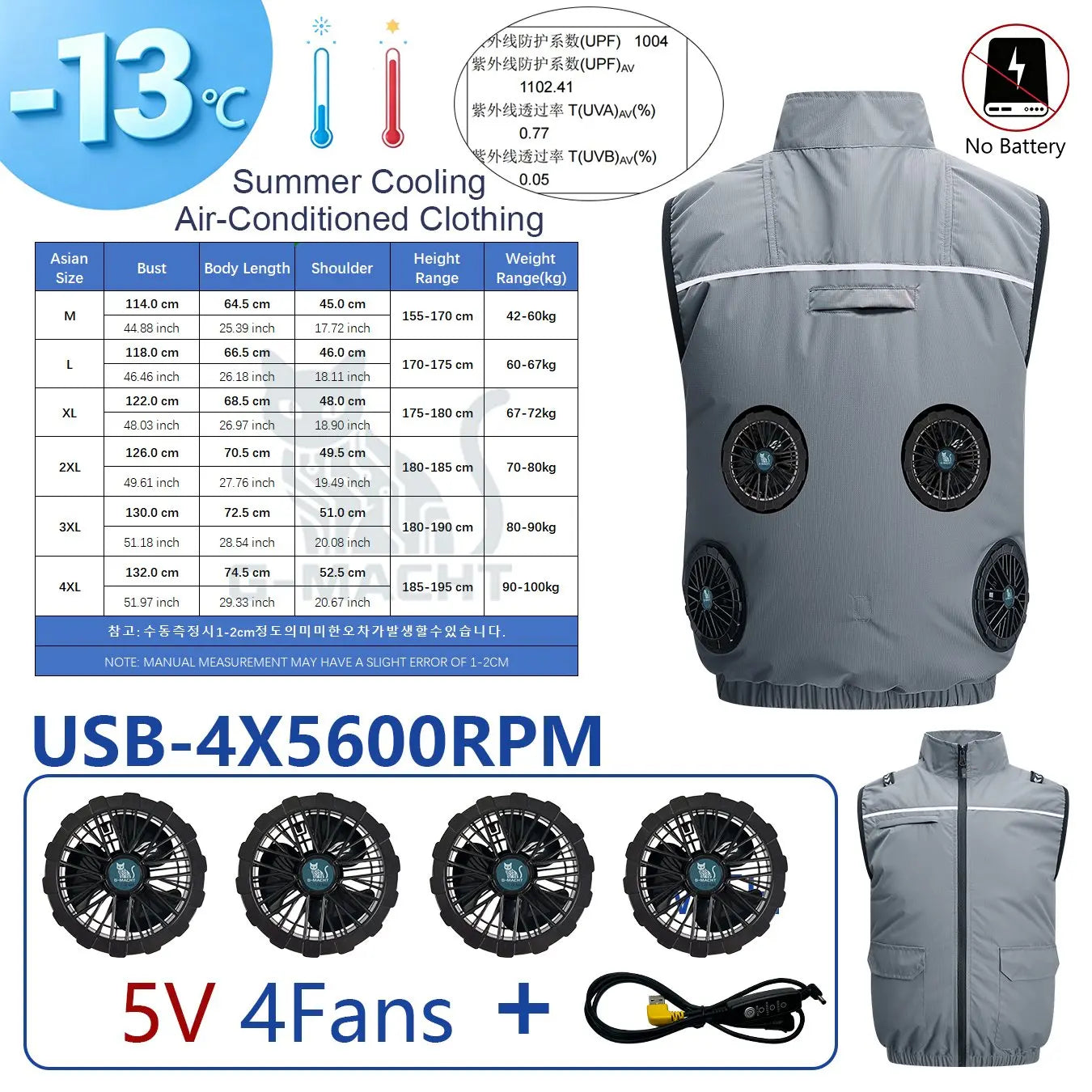G-MACHT USB 12V/5V Cooling Vest for Men and Women