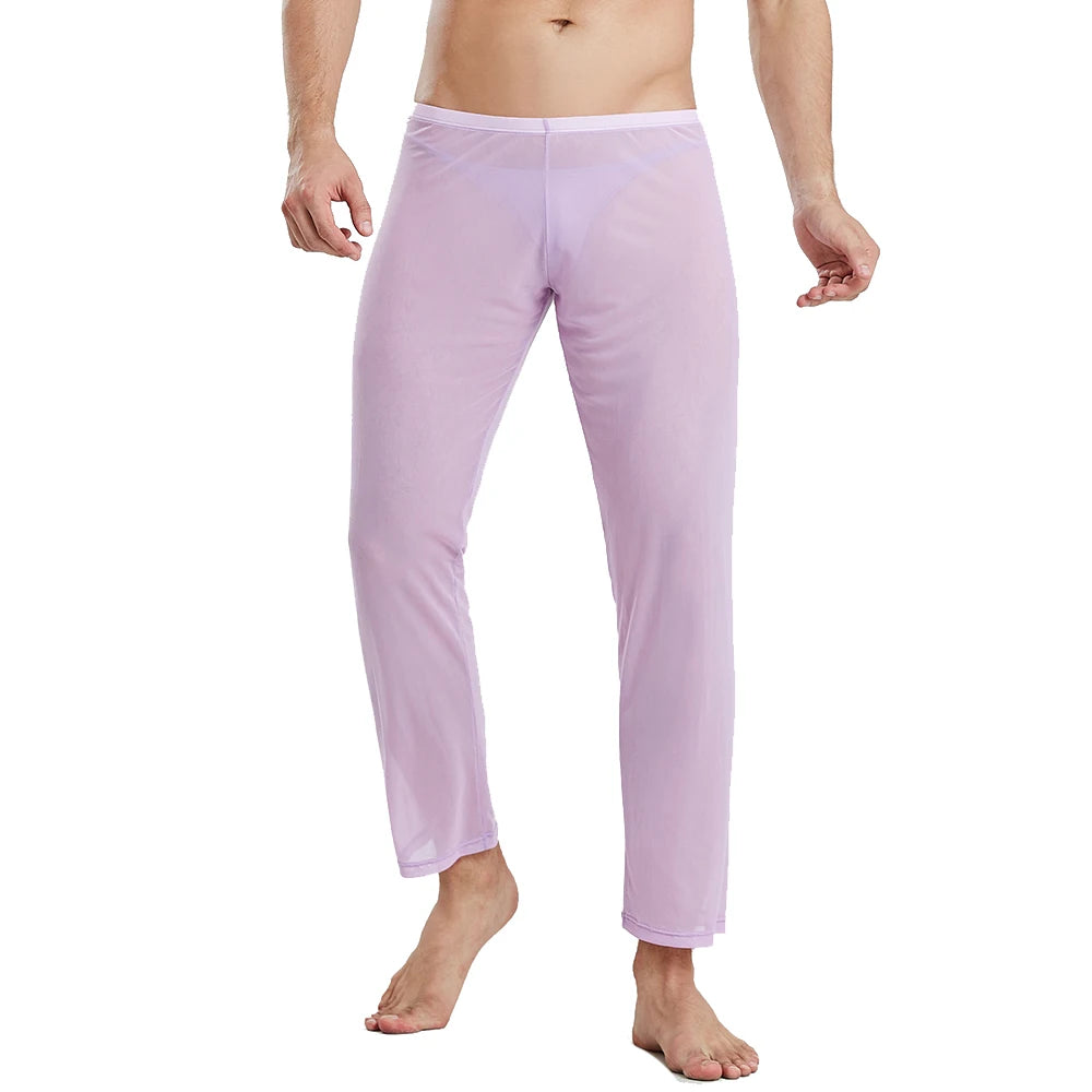 Men's Sexy Soft Mesh Sheer See-through Stretch Pants Trousers Sleepwear Hot Translucent Men Pants Homewear