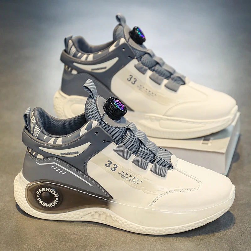 Men's Casual Sneakers with Rotating Buckle and Non-Slip Lace-Up