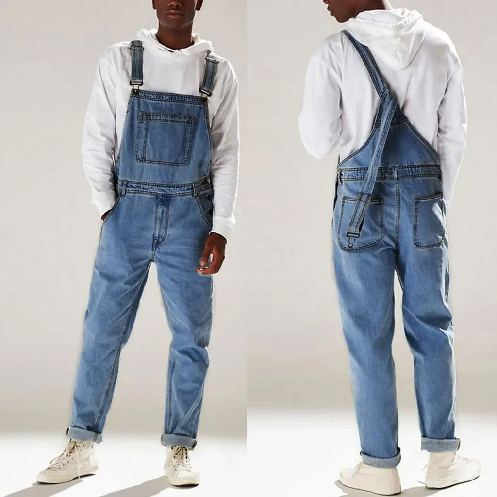 Men's Baggy Denim Pocket Overall Jumpsuit for Spring and Summer