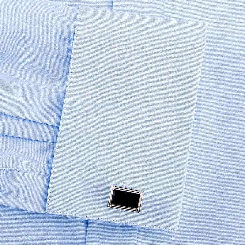 Men's Solid Long Sleeve Dress Shirt with French Cufflinks