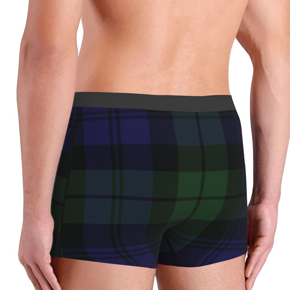 Black Watch Tartan Boxer Shorts for Men in Lycra and Polyester