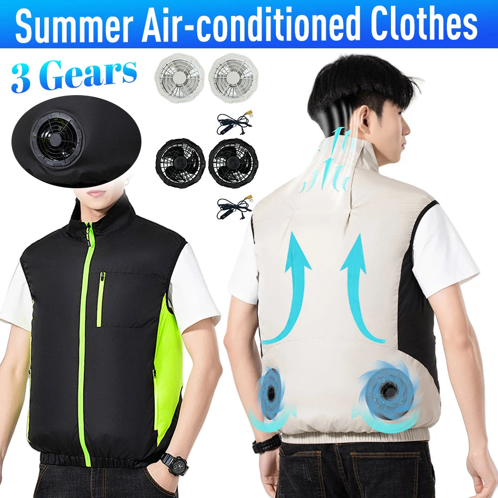 Cooling Fan Vest for Men Breathable Polyester Workwear