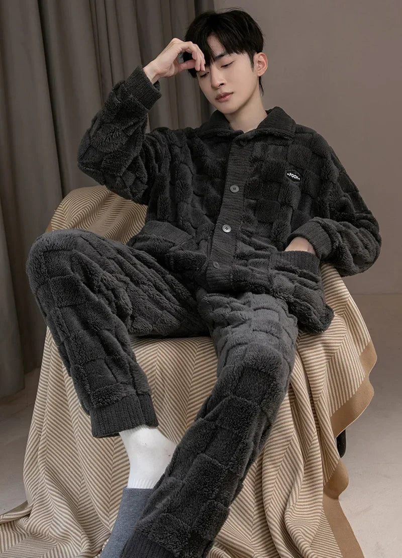 Men's Fleece-Lined Pajamas in Dark Gray