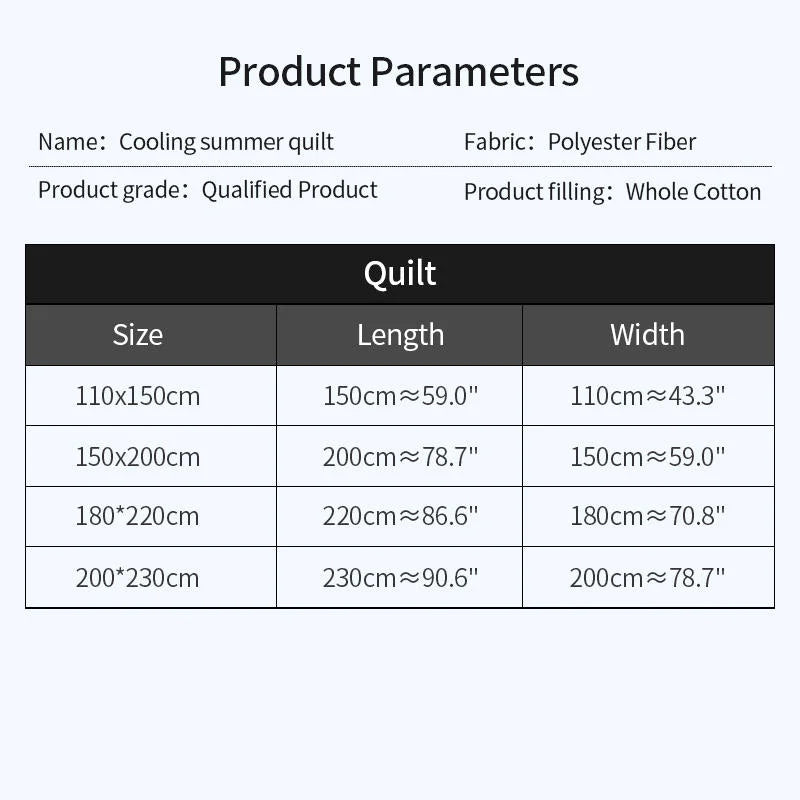 Japanese Cotton Quilted Summer Quilt Lightweight Solid Color