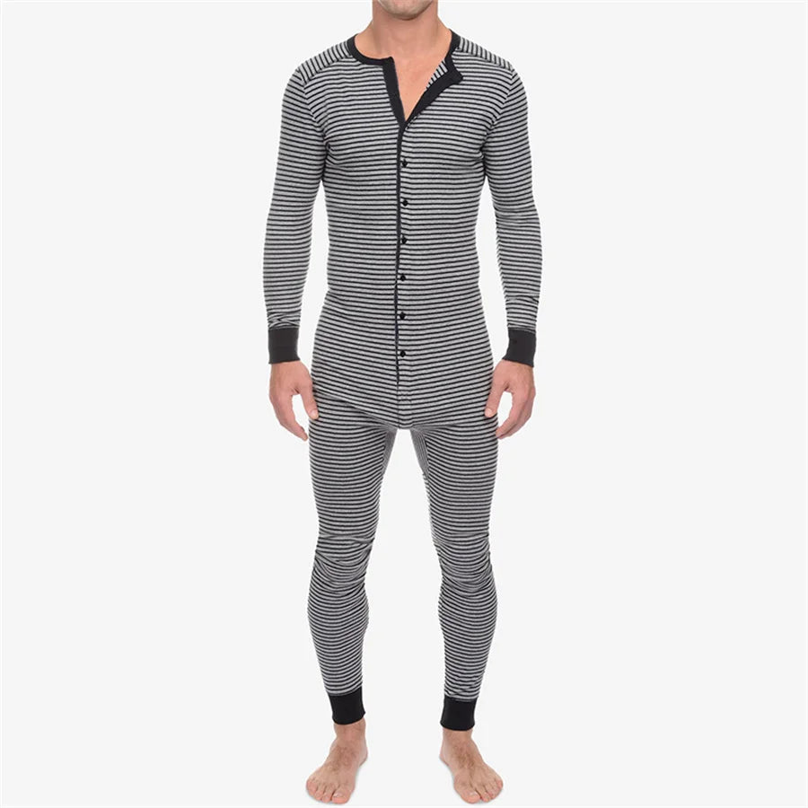 Men's Striped Polyester O-neck Jumpsuit