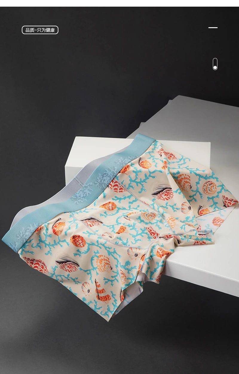 Men's Printed Boxer Shorts in Ice Silk