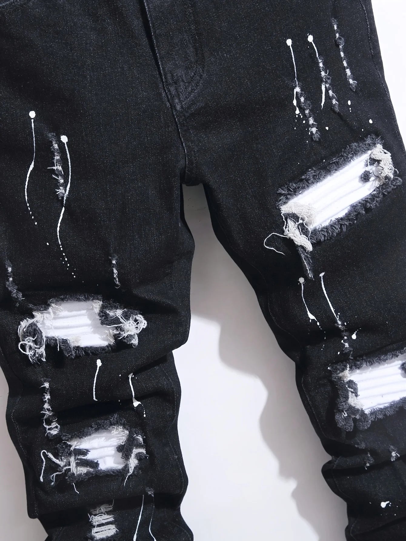 Men's High Stretch Skinny Biker Denim Jeans with Patchwork