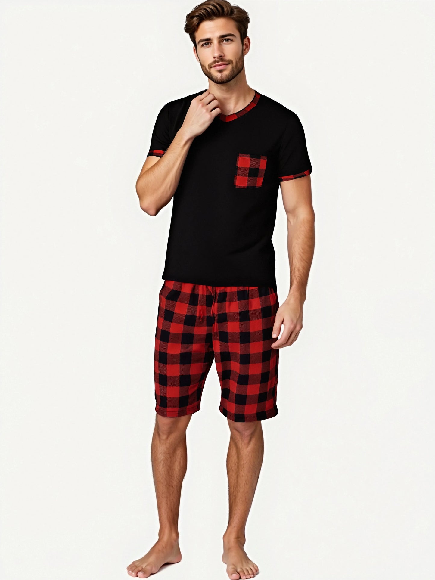 Men's Plaid Short Sleeve Pajama Set