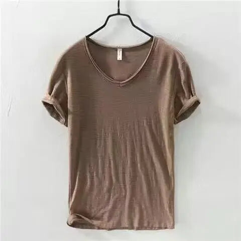 Cotton V-Neck T-Shirt for Men in White