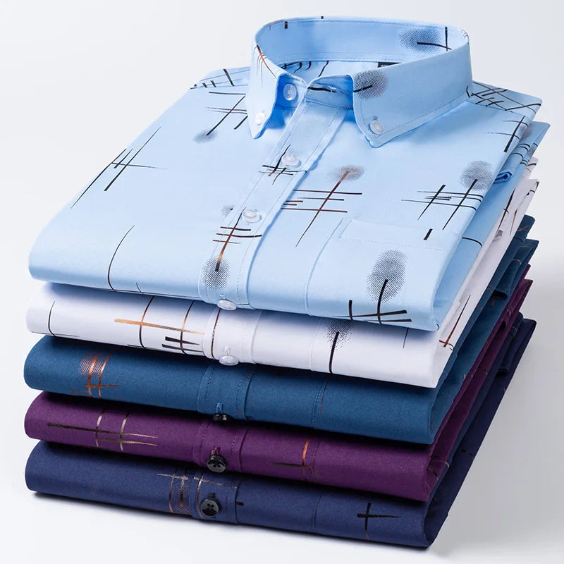 Men's Non-iron Plaid Dress Shirt for Spring and Autumn