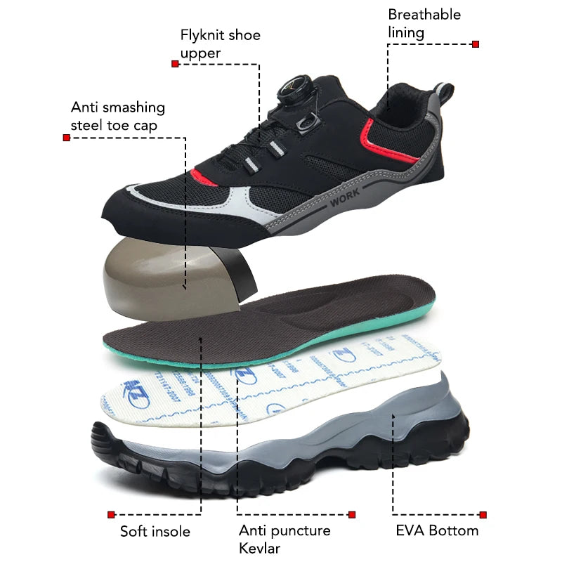 Men's Steel Toe Safety Boots Lightweight Black Sneakers