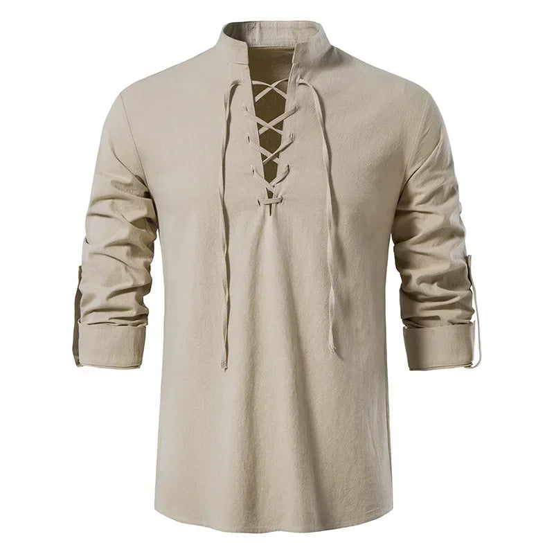 NONE 2026 + Men's Casual Blouse Cotton Linen Shirt Top