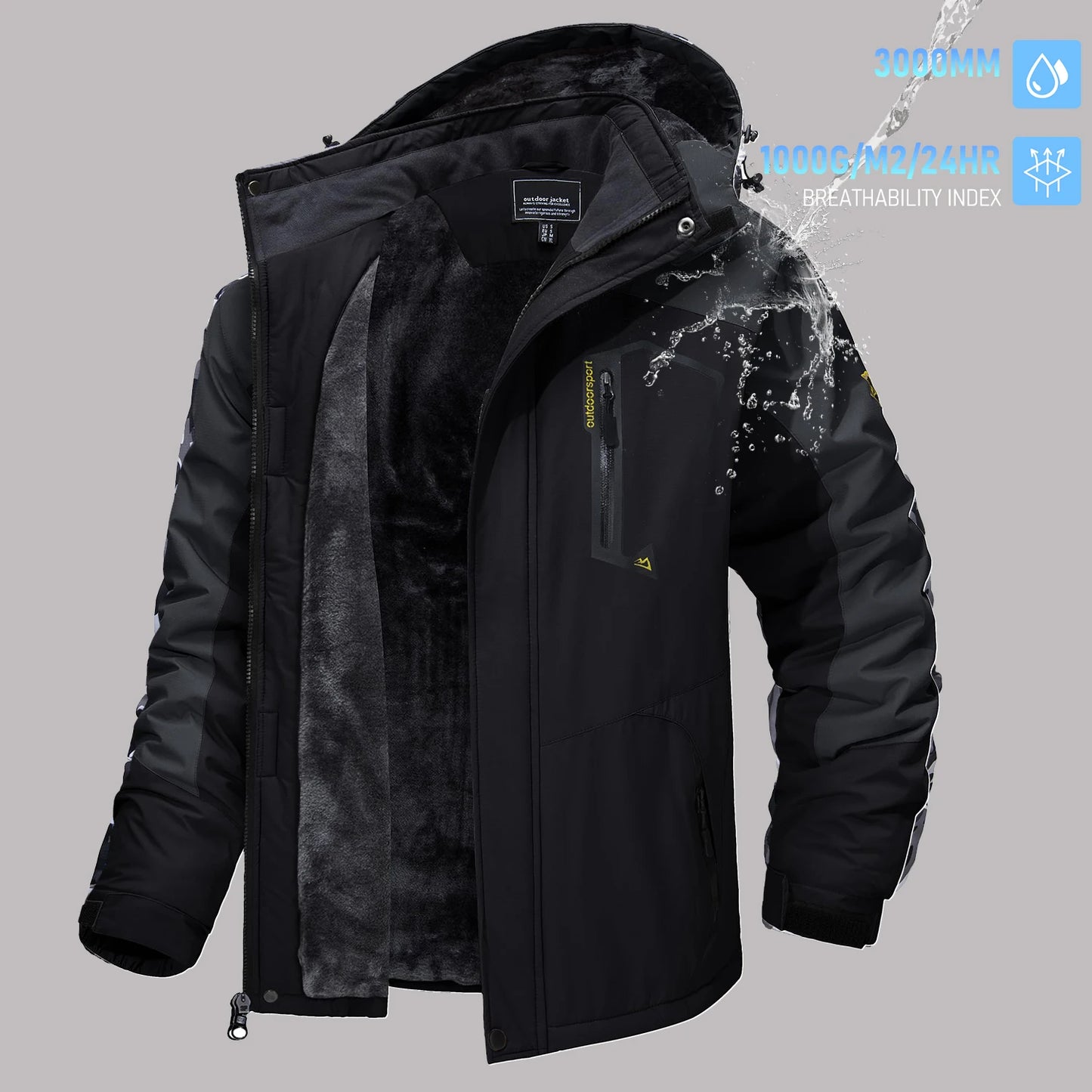 TACVASEN Men's Winter Ski Jackets Waterproof Fleece Coats Insulated Thermal Snowboard Jacket Parka Raincoat with Hood Man Parka