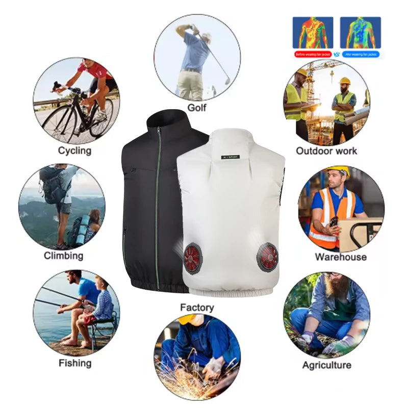 Cooling Fan Vest for Men and Women, Polyester, Unisex