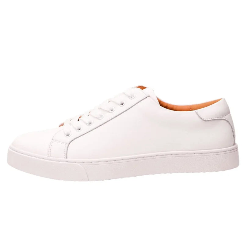 Genuine Leather White Sneakers for Men Casual Outdoor Use Non-Slip Breathable Handmade