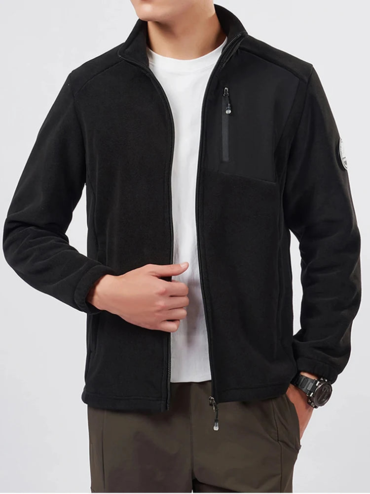 Unisex Outdoor Fleece Jacket Men  Warm Slim-Fit  Zip-Up Front Solid Color Jacket