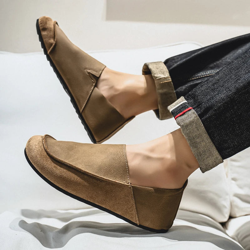 Mens Casual Soft Leather Loafers for Outdoor Walking