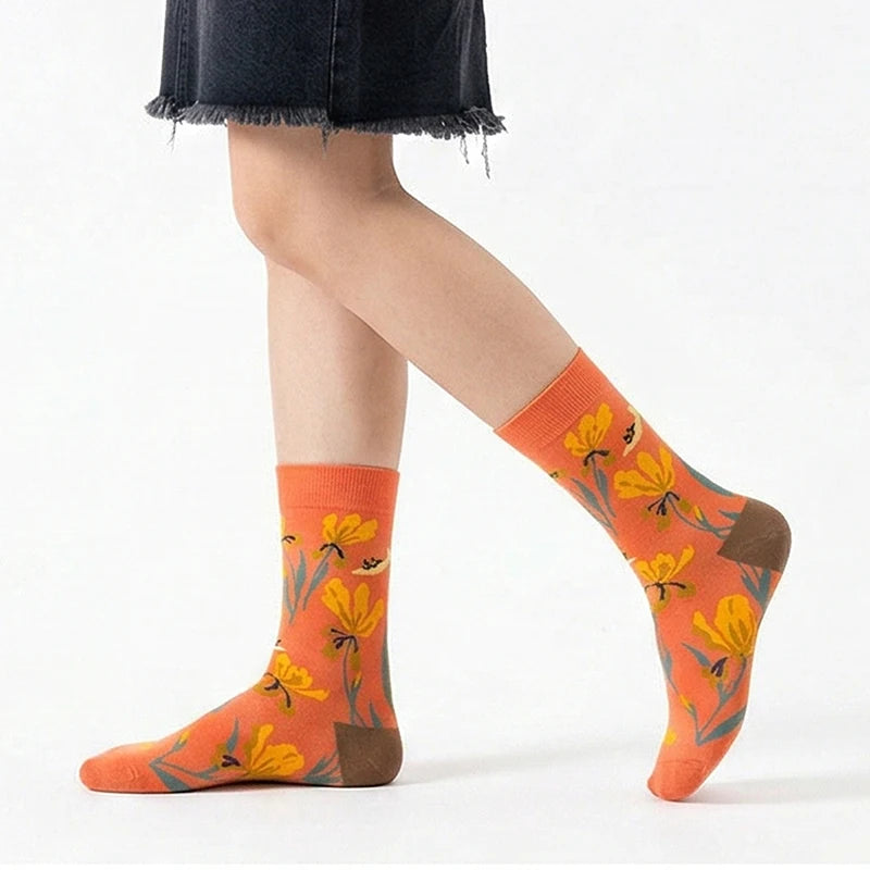 1/5 Pairs Men Women Socks Unisex Colored Printed Mid Tube Socks With Trendy And Personalized Animal Flower Designs Casual Socks