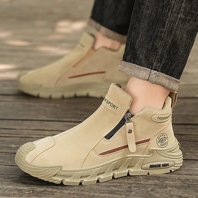 Men's Casual Labor Shoes with Zipper for Outdoor Climbing