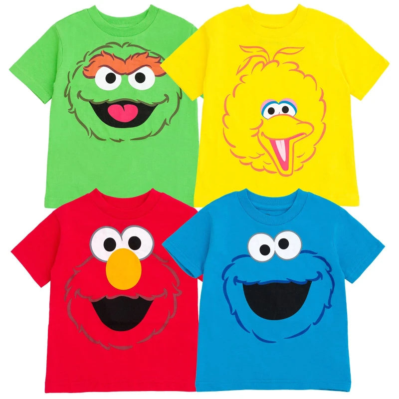 Sesame Street Toddler Boy Girl 4 Pack T-Shirts Elmo Oscar Big Bird Cookie Monster