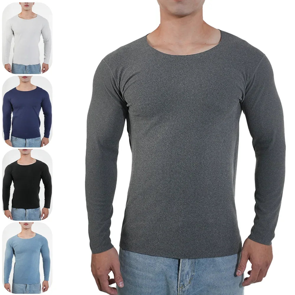 Men Thermal Underwear Long Sleeve Shirts Crewneck Fleece Lined Base Layer Top