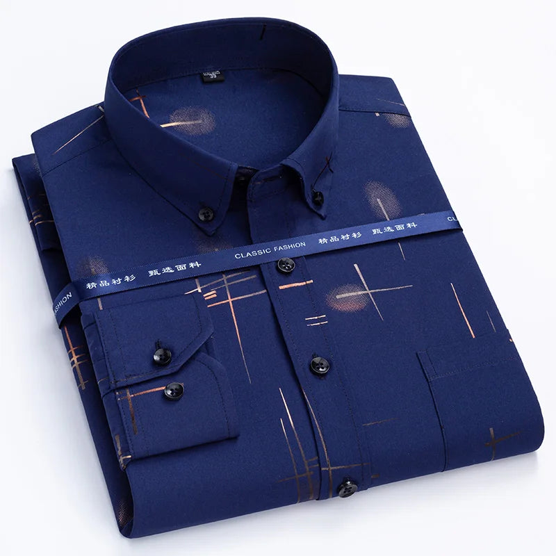 Men's Non-iron Plaid Dress Shirt for Spring and Autumn