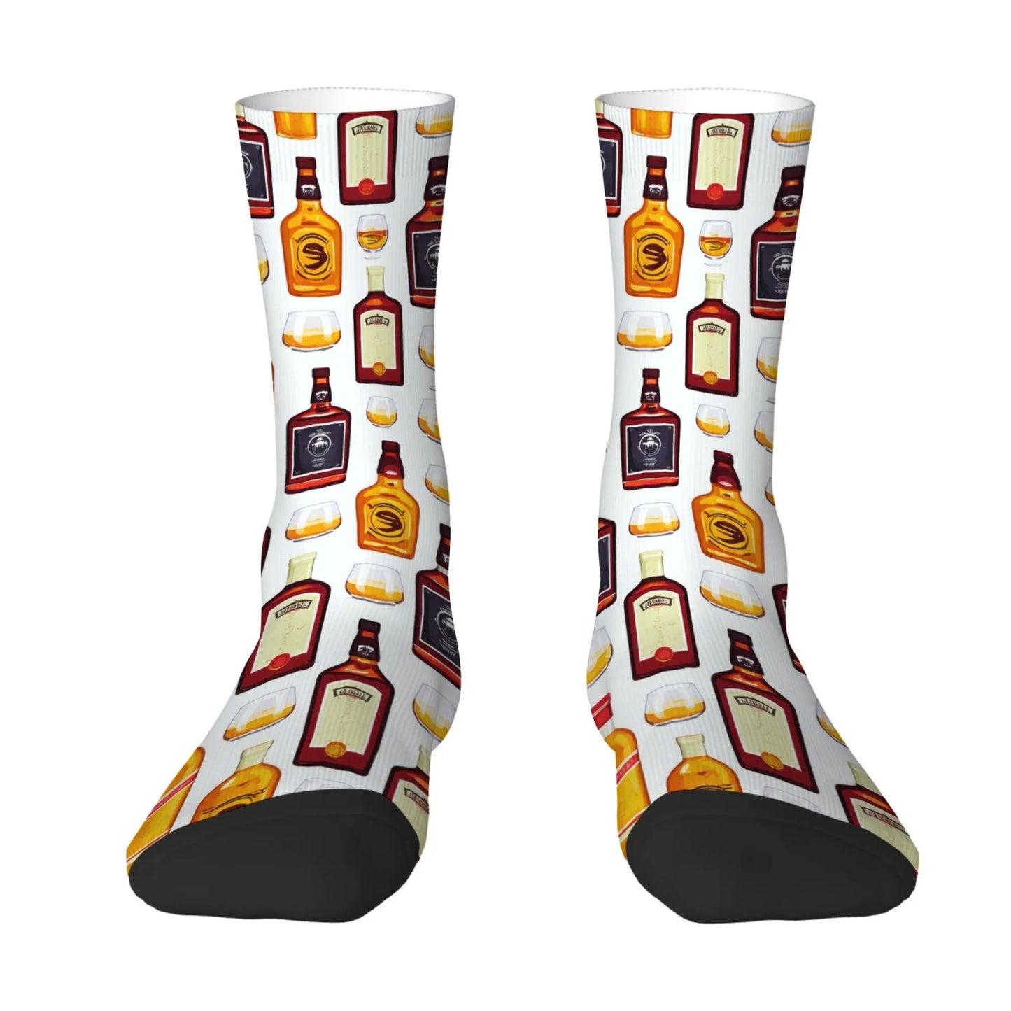 Men's Mid-calf Socks with All-over Whiskey Bottle Print Fun Novelty Retro Harajuku Style Comfortable Soft Breathable Socks
