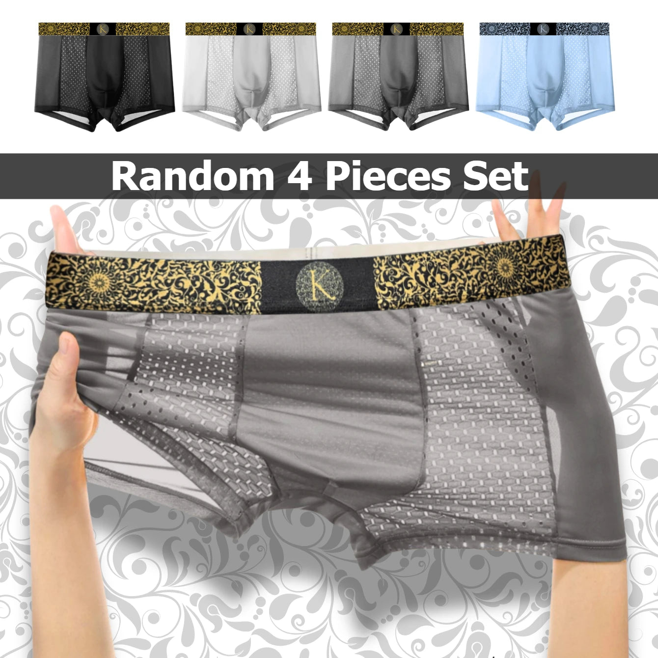 Men's Boxer Shorts Pack of 4 Comfy Polyester and Elastane